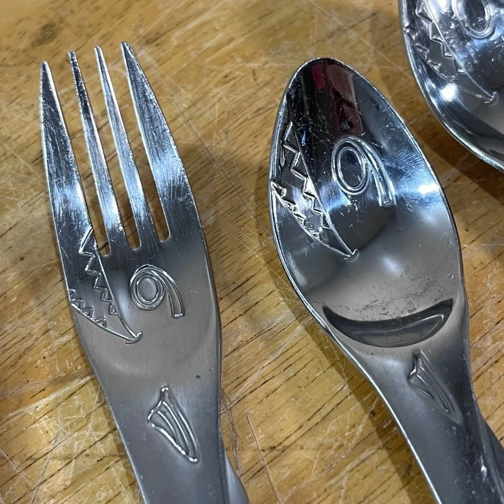 Galleyware Fish Stix Flatware Set 5pc Silver Vtg Coastal Nautical Stainless